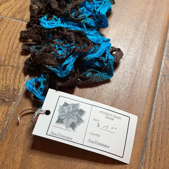 Handmade By Ann Domingos | Knitted Scarf | Blue & Brown - Picture 2 of 3